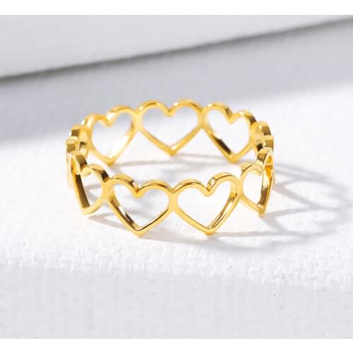 Stainless Steel Hollow Heart Rings For Women Girls Rose Gold Silver Color Open Adjustable Female Engagement Wedding Ring Jewelry