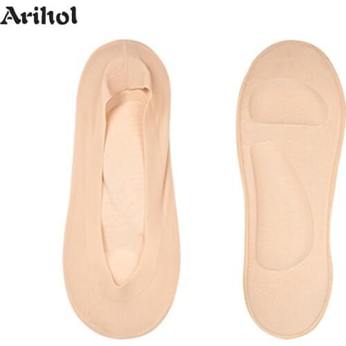 3D Sponge Padded Socks Womens No Show Cushion Liner Ice Silk Boat Sock Foot Pain Relief Arch Support Massage Insole Sock