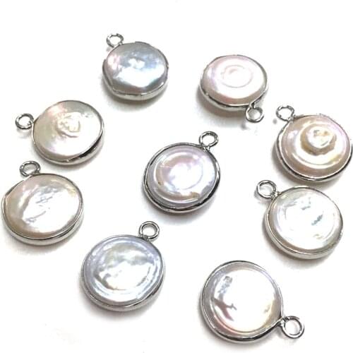 New 1PC Natural Freshwater Round Pearl Pendant Connector Charm Pendant For DIY Jewelry Making 15x20mm