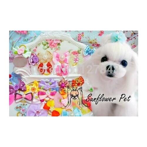New Mix Designs Rhinestone Pearls Style dog bows pet hair bows dog hair accessories grooming products Cute Gift 100pcs/lot