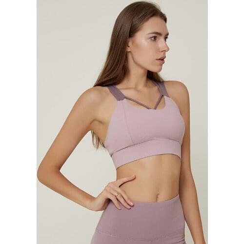 The new cross-back shoulder strap sports bra contrast color high-strength gathering shockproof beautiful back yoga underwear