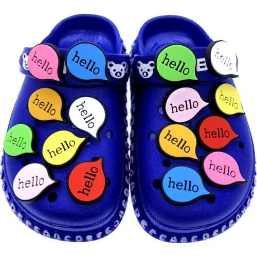 Wholesale Mix 50PCS Colorful Hello Icon Shoes Charms Wristband Accessories Croc JIBZ Slipper Decoration Kids X-MAS Gifts