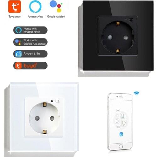 Tuya Smart Home Control Panel Wall Plug Remote Switch WiFi 10A EU Electrical Outlet Smartlife Works WIith Google Home Assistant