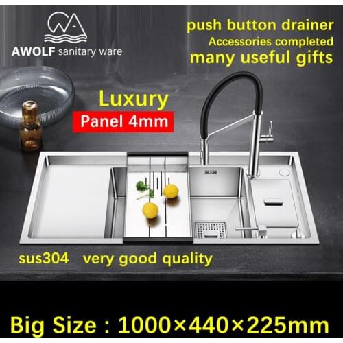 Luxury Kitchen Sinks Panel 4mm Single Bowl Sink With Many Useful Gifts Stainless Steel Big Durable Above Counter UndermountAC912