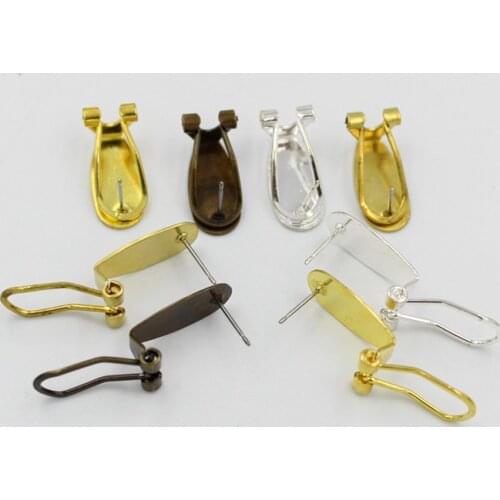 10pcs 9x20mm Brass Gold Silver color Stud Earrings Hook Ear Clip Base Setting for DIY Ear Stud Jewelry Making