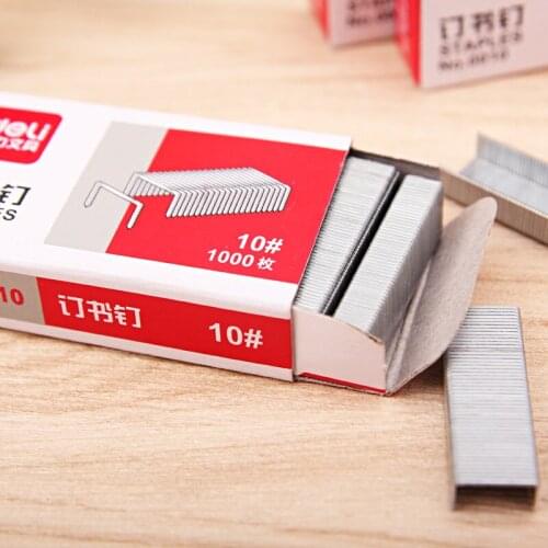 10 Packs X 1000Pcs Total 10000Pcs Small Size Staples 9mmx5mm 10# Metal Staples Silver Color Capacity 15 Sheets Papers Deli 0010