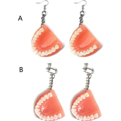 Funny Dental Teeth Earrings Funny 3D Tooth Model Hook Earrings Hygienist Dentist False Teeth Drop Earrings Jewerly Gift