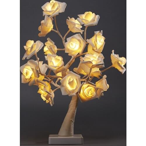 LED White Pink Rose Flower Bedside Bedroom Night Light Table Lamp Home Decoration Simulation Tree for Christmas Wedding Party