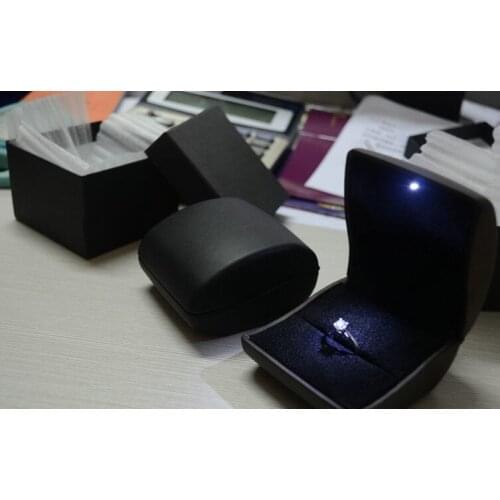 Hot Sale 7*8*6CM LED Light Ring Box ,20pcs PU Leather Wedding Jewelry Ring/Earring Gift Packaging Display Box Case