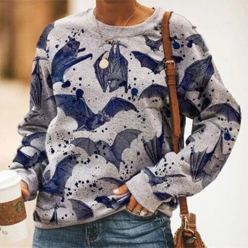 Harajuku Bat Print Sweatshirt Women Autumn Loose Casual All-match Long Sleeve Pullover Tops Female O Neck Streetwear Sweatshirt