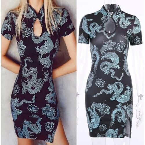 New Bar Party Dress DJ Gogo Dance Costumes Retro Chinese Style Dragon Pattern Improved Split Cheongsam Festival Outfit SL3135