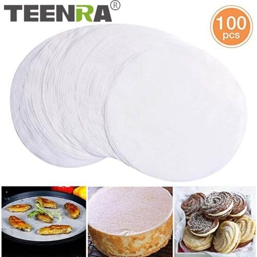 TEENRA 100Pcs 6/8/10Inch Round Barbecue Paper Barbecue Mat Oil-absorption Oven Paper Non-Stick Baking Mats Kitchen Tool