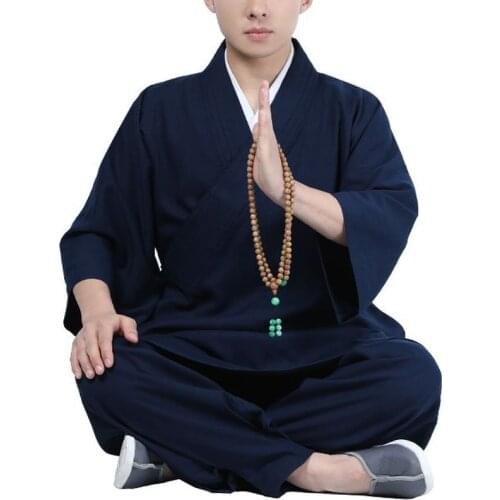 Unisex High Quality Summer Shaolin Monk Kung Fu Suits Zen Lay Martial Arts Wushu Clothing Arhat Lohan Uniforms Coffee/Red/Blue