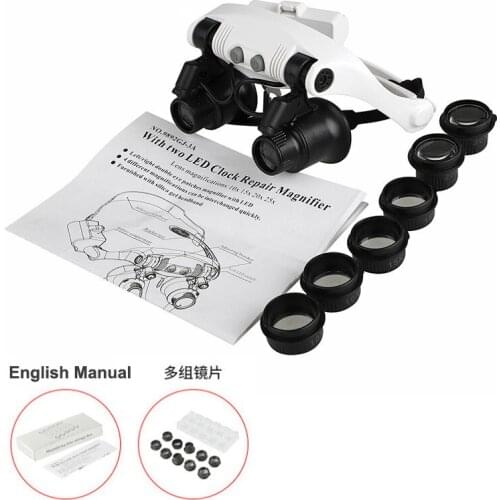 Microblading 5 Lens Adjustable Loupe Headband Magnifying Glass Magnifier With LED Light Lamp For Makeup Tattoo Supplies