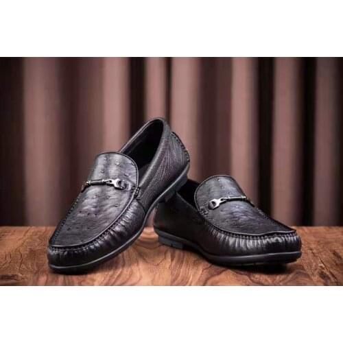 High end quality Newly Genuine real ostich skin black color men fashion sneaker leisure shoe with super soft sneaker shoe base