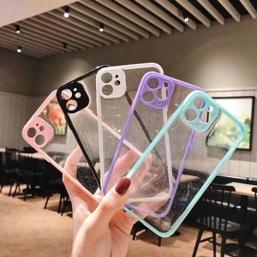 Tfshining Candy color Camera Lens Protection Glitter Phone Case For iPhone 11 SE 2020 X XR XS Max 8 7 Plus 11Pro Max Clear Cover