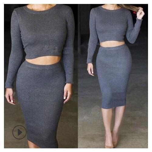 Ladies Sexy 2 Piece Set Women Short Top and Skirt Suit Cotton Linen Exposed Waist Elegant Female Long Sleeve Autumn Suit Fashion