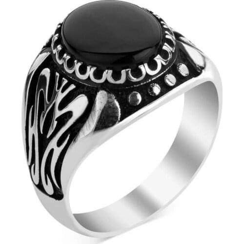 925 Sterling Silver Black Onyx Stone Small Mens Ring with Onyx Gemstone Silver Ring for Men