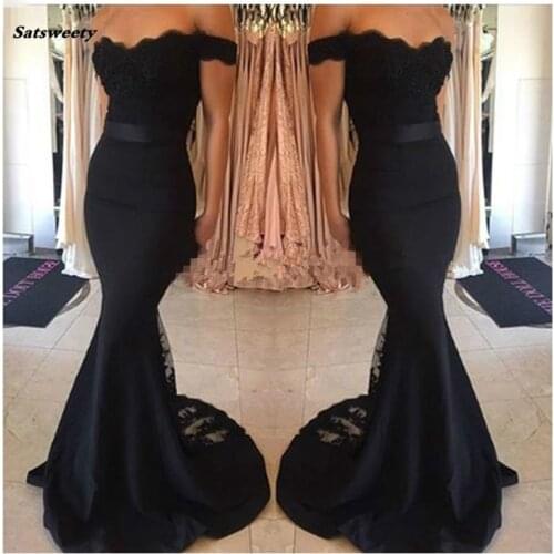2021 Fast Shipping Off the Shoulder Black Sexy Lace Mermaid Bridesmaid Dresses Vestido De Renda Festa Longo In Stock
