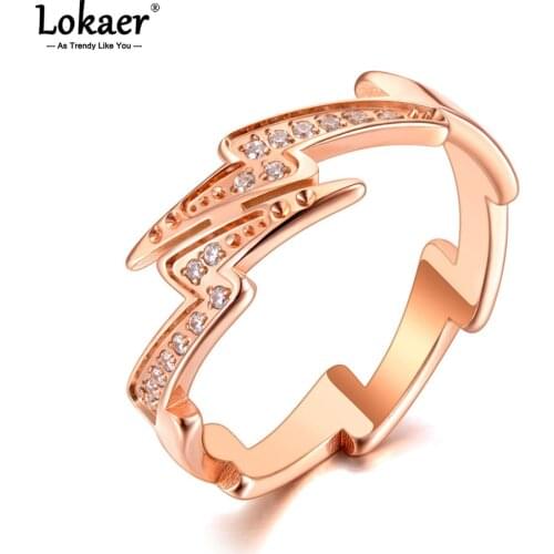 Lokaer Fashion Titanium Stainless Steel Mosaic CZ Crystal Lightning Rings Luxury CZ Crystal Wedding Ring For Women R21018