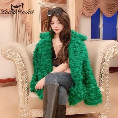 Women Winter Street Style Few Thick Solid Color Plus Size Large Lapel Short Fur Coat Ladies Fashion green Loose Plush Coat ZY64