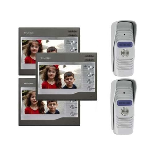 ZHUDELEHome Security for 2 Doors Kits 3X7"Video Door Phone Intercom Doorbell Monitorsl+2XSmart HD IR Camera w/t Waterproof Cover