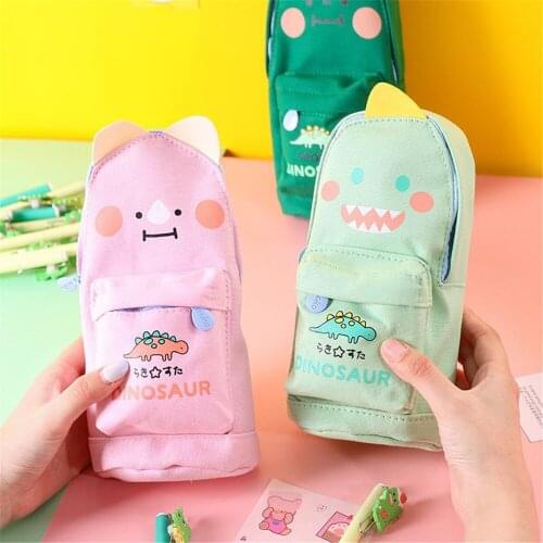 1pc Kawaii Cartoon Cat Dinosaur Pencil Case Large Capacity Pencil Storage Bag Makeup Brush Pouch School Office Supplies