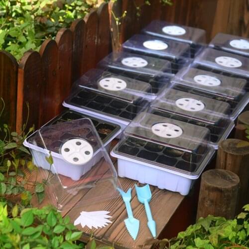 10-Pack 12 Cells 10-pack Seed Starter Trays Nursery Pots Seedling Tray Humidity Adjustable Switch Garden Decor Accessories