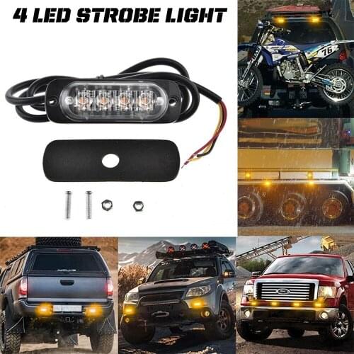 4 LED Car Side Strobe Warning Light Lightbar Lamp Grille Long Bright Aluminum Flash Beacon Traffic Light For Truck Auto Parts