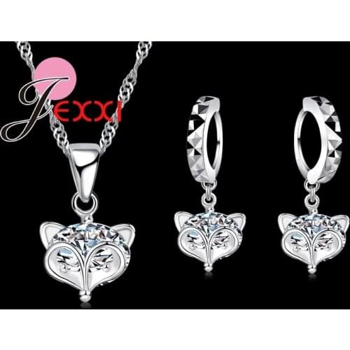 925 Sterling Silver Beauty Bride Wedding Jewelry Sets Fox Shape Crystal Pendant Necklace Drop Earrings Gifts