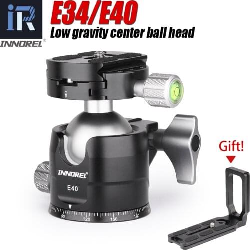 E40/E34 Low Profile Tripod Ball Head with 1/4" Arca Swiss L Plate Bracket and Quick Release Plate for DSLR Monopod Camera