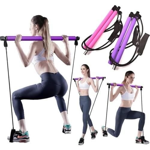 Pilates Bar Resistance Bands for Yoga Exerciser Pull Rope Portable Gym Workout Pilates Bar Elastic Bands Fitness Sport Equipment