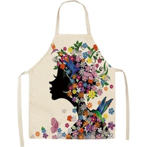 1Pcs Women Printed Aprons Kitchen Cotton Linen for Ladies Home Cleaning Cooking Baking Waist Hairdressers Goods Japanese New