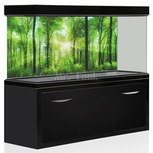 Mr.Tank Aquarium Background Poster Green Forest PVC Self Adhesive Reptile Fish Tank Landscape Picture Backdrop Decorations