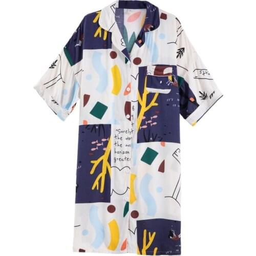 Cotton Nightdress Female Summer Plus Size Shirt Night Dress Girl Home Clothes Cardigan Mid-sleeve Sleepwear Cartoon Nightdress