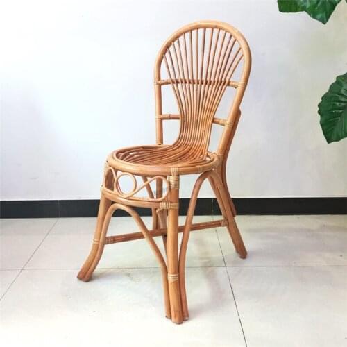 Chinese Dining Chairs for The Kitchen Natural Rattan Ins Back Dining Chair Handmade Chair Wicker Wicker Combination Rattan Chair
