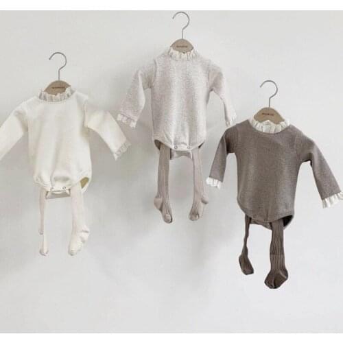2021 Spring New Baby Girls Clothes Baby Girl Bodysuit Thick Jumpsuit Lace Collar Childrens Girls Long Sleeve Tops Cotton Blouse