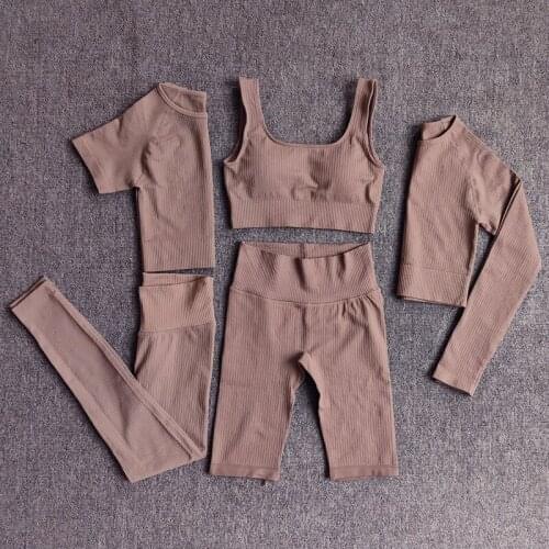 Yoga Set Seamless Womens Sportswear Workout Clothes Athletic Wear Gym Legging Fitness Bra Crop Top Long Sleeve Sports Suits