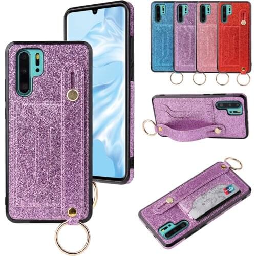 Leather Glitter Wrist Strap Card wallet Case For Huawei P40 P30 Pro Mate 30 Pro Stand Card Slot Capa Phone Cover Etui Coque