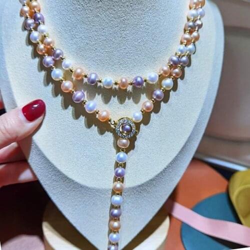 MADALENA SARARA 8mm-9mm Multi Color Freshwater Pearl Necklace Natural White Pink Purple Pearl Strand Necklace High Quality