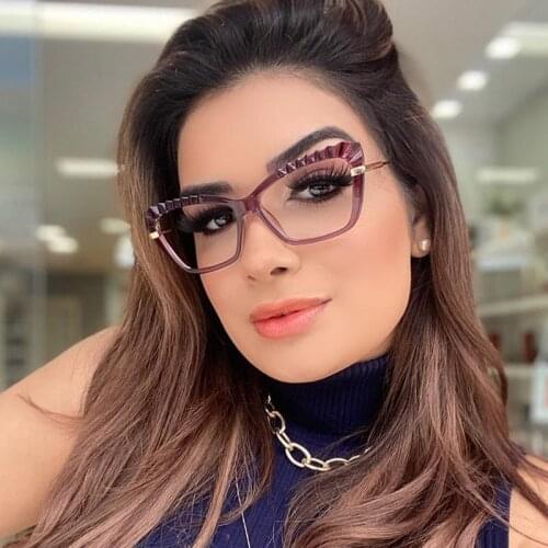 Fashion Purple TR90 Frame Cat Eye Glasses for Women Corrugated Design Blue Light Glasses Optical Eyewear Clear Shades oculos