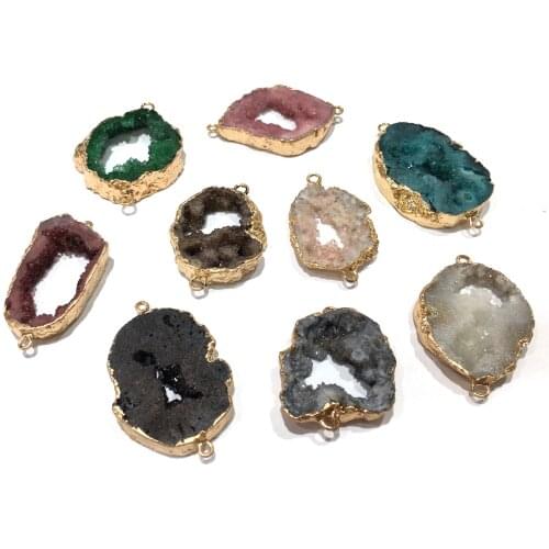 Fashion Natural Druzy Stone Agates Crystal Connector Pendants Irregular Quartz Charms for Jewelry Making DIY Necklace Gifts