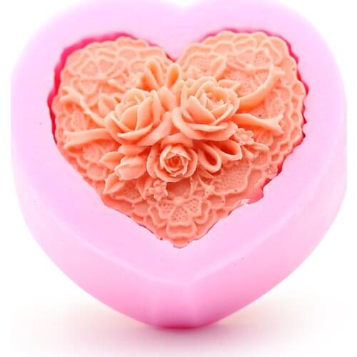 Handmade Heart Shaped Soap Mold 3D Rose Soap Forms Silicone Fondant Cake DIY Tools Mould