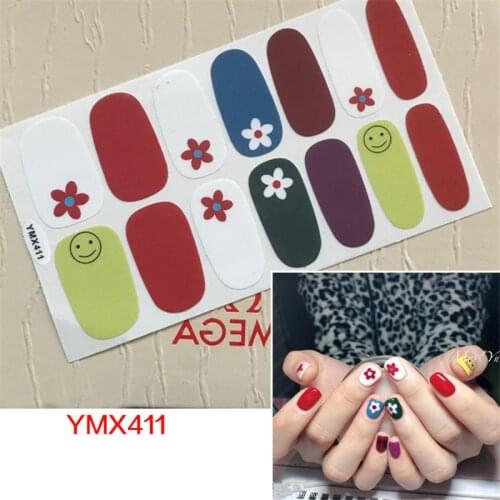 14Tips/Sheet Fashion Nail Wrap Sticker YMX411 Korea flower Designs Adhesive Polish Foils 3D Stickers Nail Art Decoration