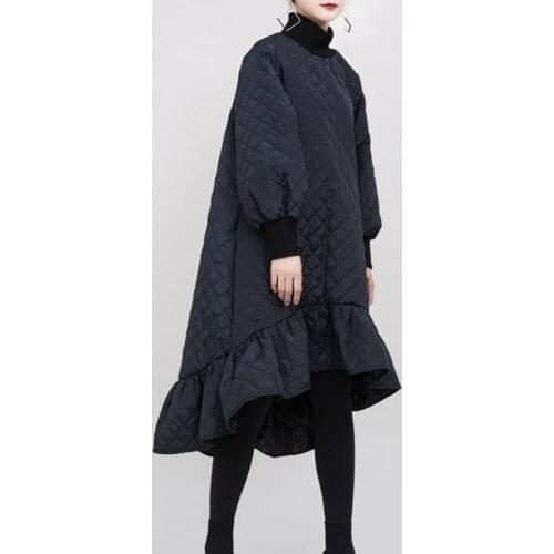 Autumn and Winter New European and American Womens Clothing Loose Lotus Leaf Fishtail Dress Cotton-Padded Long Dress for Women