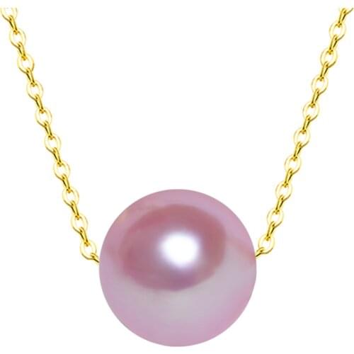 NYMPH Real Freshwater Pearl Pendant Necklace 7-8mm Round Pink Pearl 18K Gold Chain Womens Fine Jewelry 2020 D347