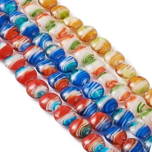 Pandahall 100 pcs Beads Handmade Lampwork Beads Flat Round Mixed Color 19.5x20x10mm For DIY Jewelry Making Handicrafts Supplies