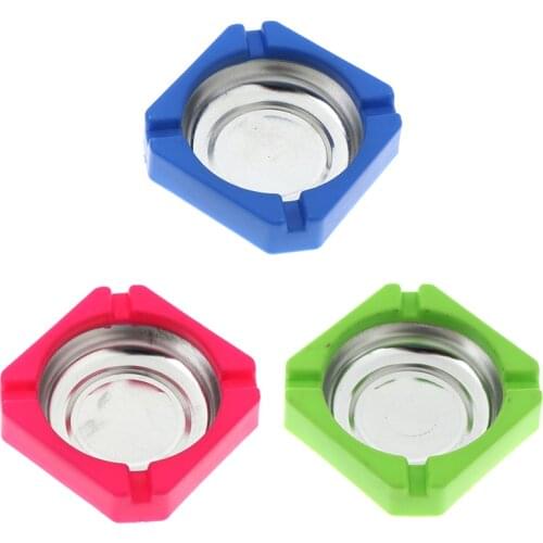 1pc Ashtray Plastic Stainless Steel Square Edging Ashtray Tray Holder Home Office Desk Accessories Cigarette Advertising Tool