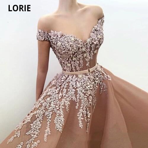LORIE Elegant Prom Dresses Off the Shoulder 3D Flowers Princess Evening Gown Long Formal Party Dress Belt Plus Size Custom Made