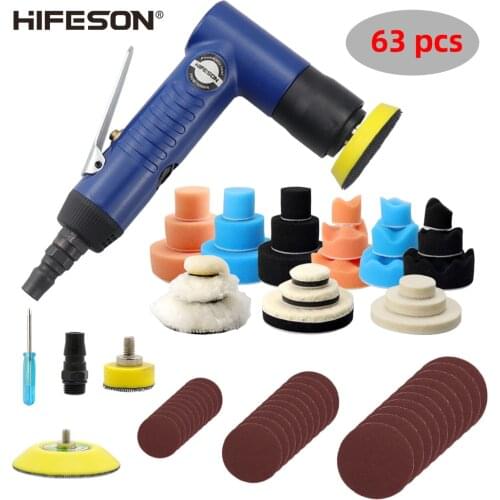 HIFESON Pneumatic Sandpaper Machine 1/2/3 inch Polishing Waxing Machine Air Sander Polisher Sandpaper Set
